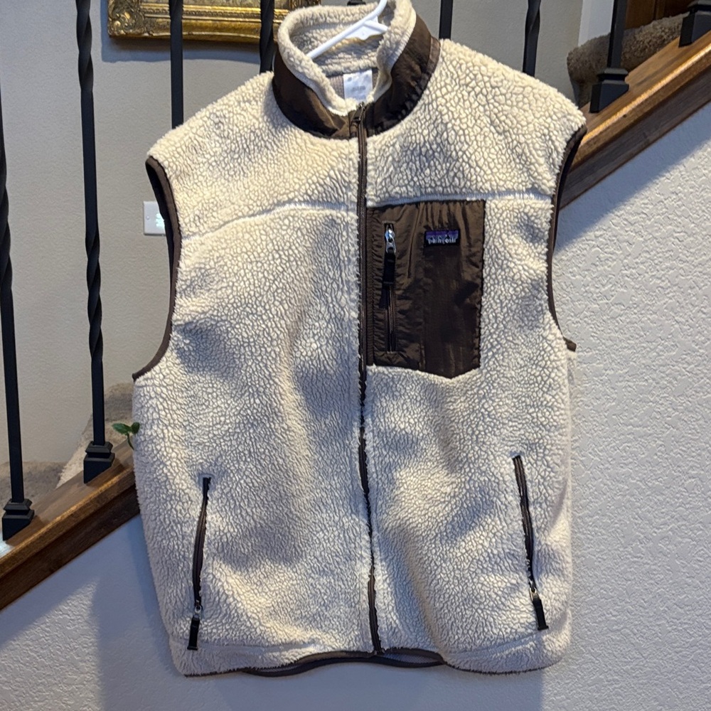 Patagonia Mens Oatmeal Zip Retro-X Deep Pile Fleece Classic Vest, XL